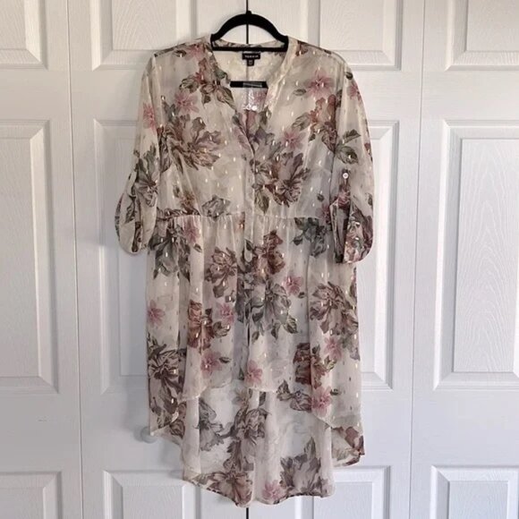 NEW Torrid Lexie - Ivory Floral Chiffon Hi-Lo Babydoll Top - Picture 7 of 7